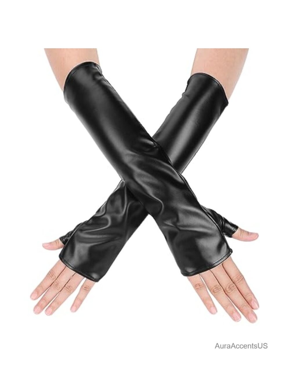 Womens Fingerless PU Leather Gloves Opera Halloween Cosplay Long Elbow